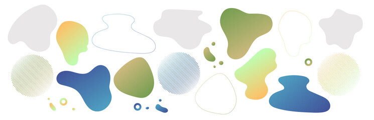 Set of colored abstract modern graphic elements, colorful stains. Vector illustration. Creative design for posters, flyers, booklets, covers, wallpaper.