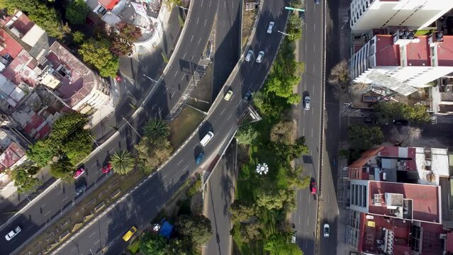 Birds Eye View of the Junction of Viaducto and Rio Becerra Avenues with Traffic in Mexico City