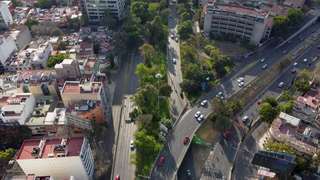 Tilt Up Shot of Rio Becerra Avenue with Viaducto Avenue on the Right and the Napoles Colony on the Left in Mexico City