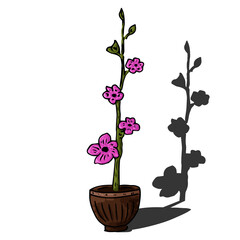 Flowers in a pot sketch drawing. Vector illustration of spring garden flowers in a pot.