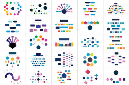 Mega set of various  flowcharts schemes, diagrams, mind maps. Vector infographic.