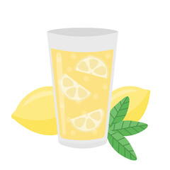 Lemonade in a glass with lemon slices. Soft drink