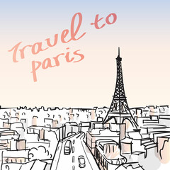Fototapeta na wymiar Vector illustration of Eiffel tower over roofs of Paris