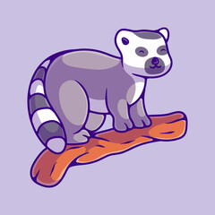 cute lemur sit on tree branch illustration suitable for mascot sticker and t-shirt design