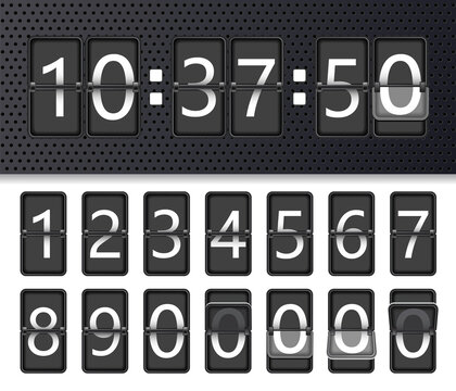 Countdow timer clock. Mechanical flip scoreboard. Retro vector display illustration. Flip number on mechanic board