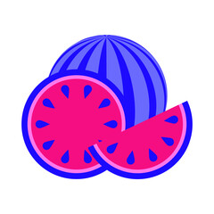 round whole watermelon with a slice of watermelon. a slice of watermelon next to a whole watermelon. cut watermelon. vector illustration, eps 10.
