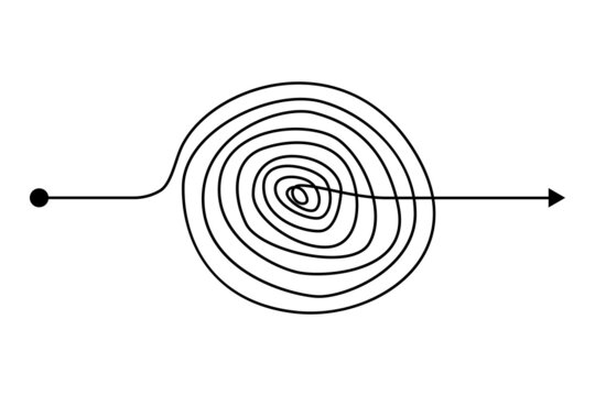 Arrow chaos mindset mess. Doodle knot line concept with freehand scrawl sketch. Vector hand drawn difficult thought process. Tangle path