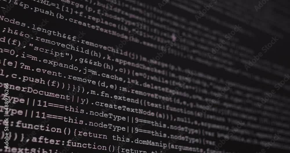 Aufkleber 4K Close up shot programming tag code on PC Monitor scroll down. Background concept for programming and coding web development.