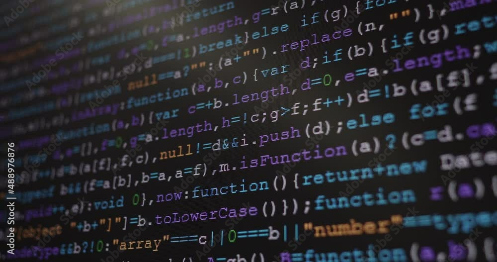 Leinwandbilder 4K Close up shot programming tag code on PC Monitor scroll down. Background concept for programming and coding web development.