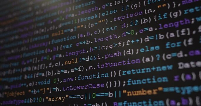 4K Close up shot programming tag code on PC Monitor scroll down. Background concept for programming and coding web development.