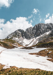 Fototapeta na wymiar Trail to the Bobotov Kuk located in the center of Durmitor National Park in Northern Montenegro.
