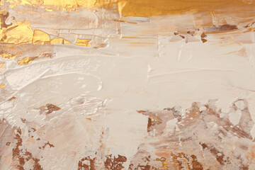 Abstract acrylic and watercolor smear blot painting. Beige and gold Color canvas texture horizontal background.