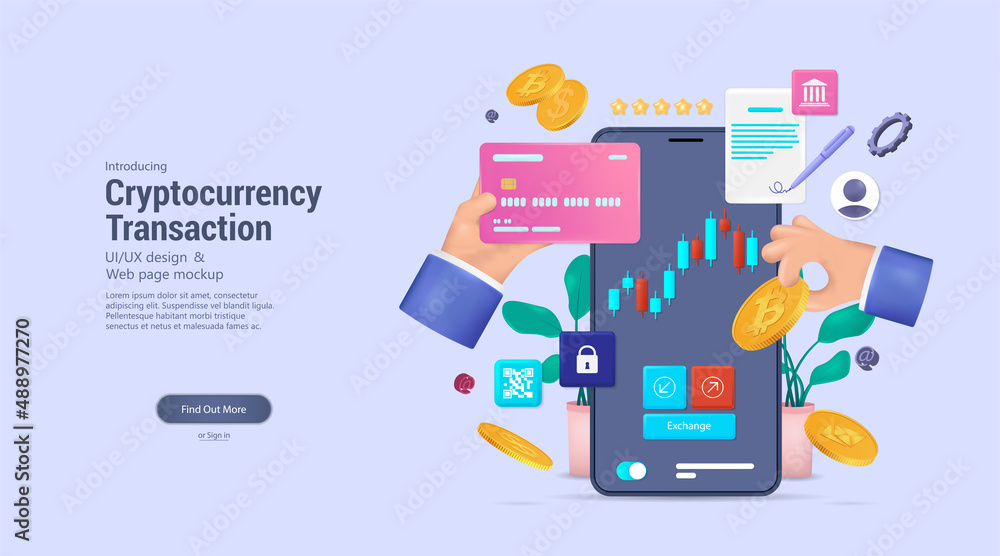 Leinwandbilder cryptocurrency transaction online on mobile app - mobile banking or wallet. transferring money or bi