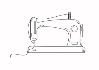 Sewing machine icon. Logo, handmade sign, hobby. Drawing, sketch, doodle. Vector illustration.