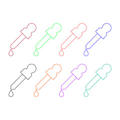Pipette dropper with a drop. Set of colorful bright vector illustrations and icons in line style. Linear outline. 