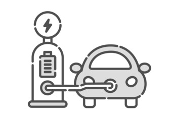 Illustration of charging an electric car. Icon set.
