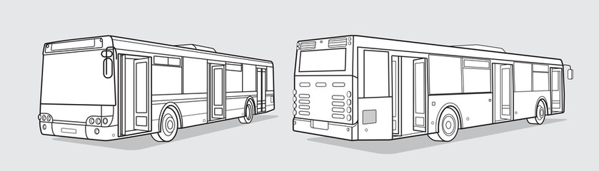 Black outline transport illustration, bus front and back image on white background. Vector design object © panimoni