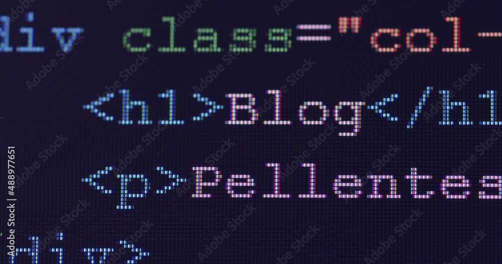 Aufkleber 4K Close up shot programming tag code on PC Monitor scroll down. Background concept for programming and coding web development.