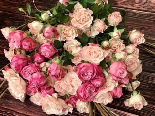 Amazing bouquet of roses. Best Valentines Day postcard or greeting card, blossom. Unusual romantic floristic composition. Selective focus.