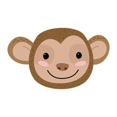 Cute monkey face character in flat cartoon style. Isolated vector.
