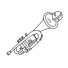Trumpet in doodle style. Hand drawn clip art illustration.