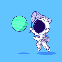 cute illustration astronaut catching planet ball © izham