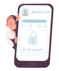 Person is afraid of being snooped in a network, paranoia, closed social media account