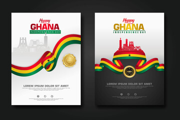 Set poster design Republic Ghana happy independence Day background template