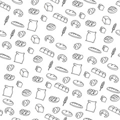 Bakery products in continuous line art drawing style. Vector illustration
