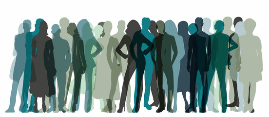 people crowd set silhouette on white background, isolated vector