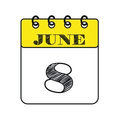 June 8 calendar icon. Vector illustration in flat style.