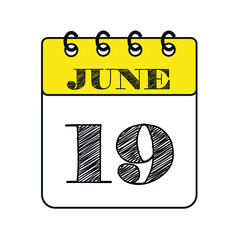June 19 calendar icon. Vector illustration in flat style.