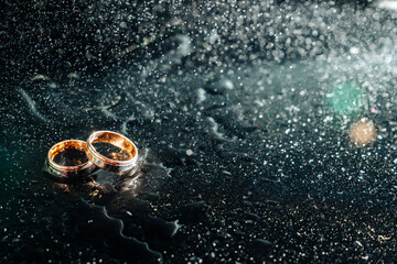 Holding wedding rings. Noble metal jewellery for married couples.Wedding ceremony and...