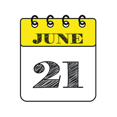 June 21 calendar icon. Vector illustration in flat style.