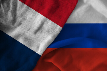 Concept of the relationship between Russia and France with two flags over each other