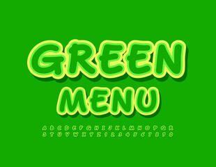 Vector bright Sign Green Menu. Modern Handwritten Font. Creative Alphabet Letters and Numbers set