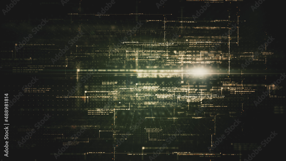 Leinwandbilder Futuristic cryptocurrency blockchain simulation of cryptographic hash mining concept, performing analytic computational. Head Up Display background