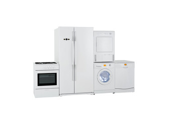 Electrical kitchen appliance set on white