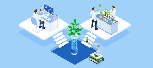 Isometric Chemical Laboratory concept. Molecular Biology Technics Laboratory. In a laboratory scientific or technological research, experiments, and measurement may be performed.