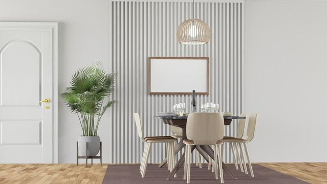 3D mockup photo frame in dining room rendering