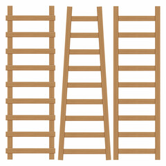 A set of wooden ladders on a white background. Color vector illustration.