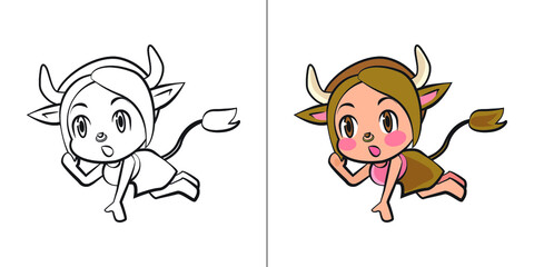 Cute Ox Girl Cartoon Illustration