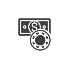 Casino chip and money vector icon