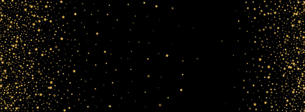 Yellow Stars Background Black Vector. Confetti Defocused Frame. Bright Glamour. Surprise Template. Gold Sequin Pattern.