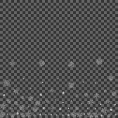 Silver Snow Background Transparent Vector. Flake Flying Texture. Grey Confetti Spray. Metal Frozen Pattern.