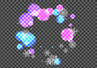 Pink Flake Background Transparent Vector. Snowflake January Design. Bright Image. Silver Snow Decoration. Cover Frame.