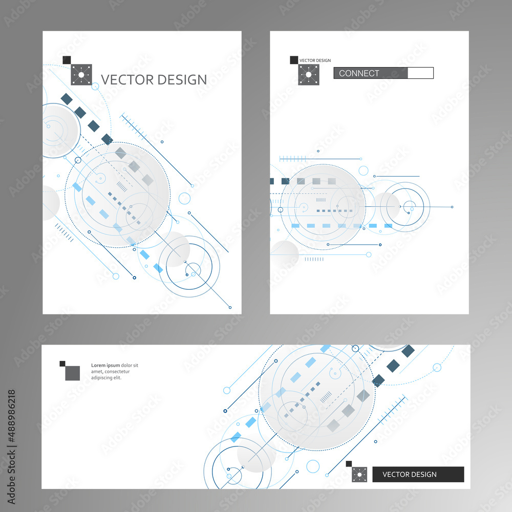 Poster Vector concept dynamic elements. Minimal geometric design. Square and circles pattern background