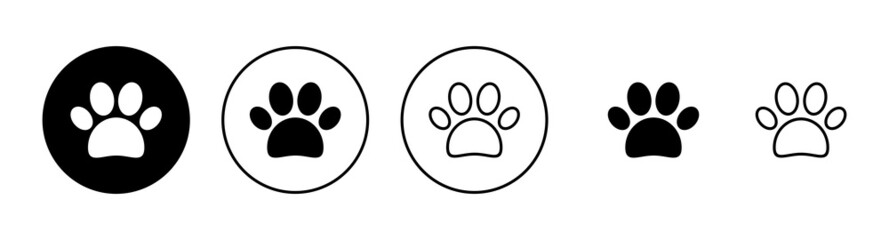 Paw icons set. paw print sign and symbol. dog or cat paw