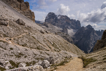 Fototapeta na wymiar Mountain trail Tre Cime di Lavaredo in Dolomites in Italy