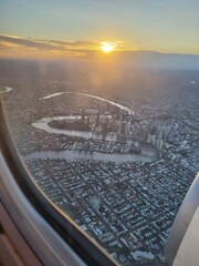 The photos from the airplane in Brisbane Australia during the golden hour
